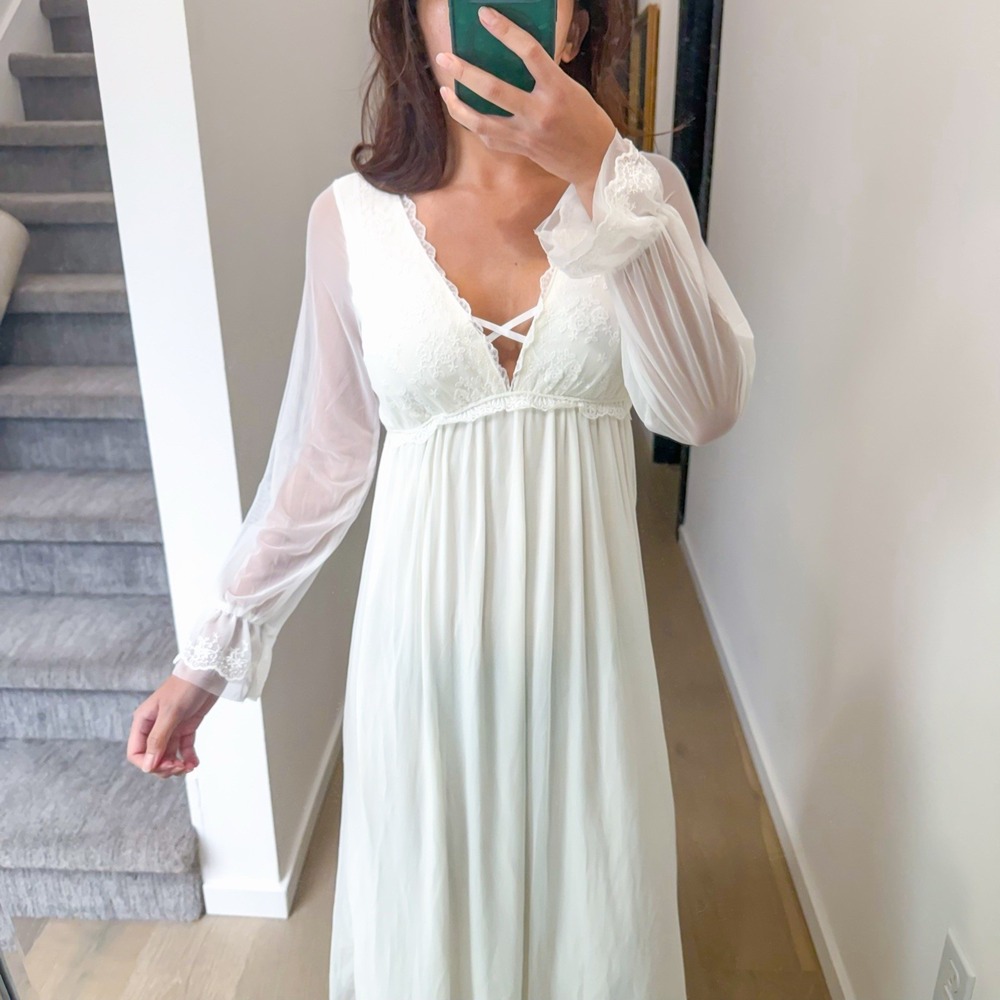 Victorian‎ Boho Ruffle Lace Outlander Whimsical Prairie Peasant Nightgown  S-M